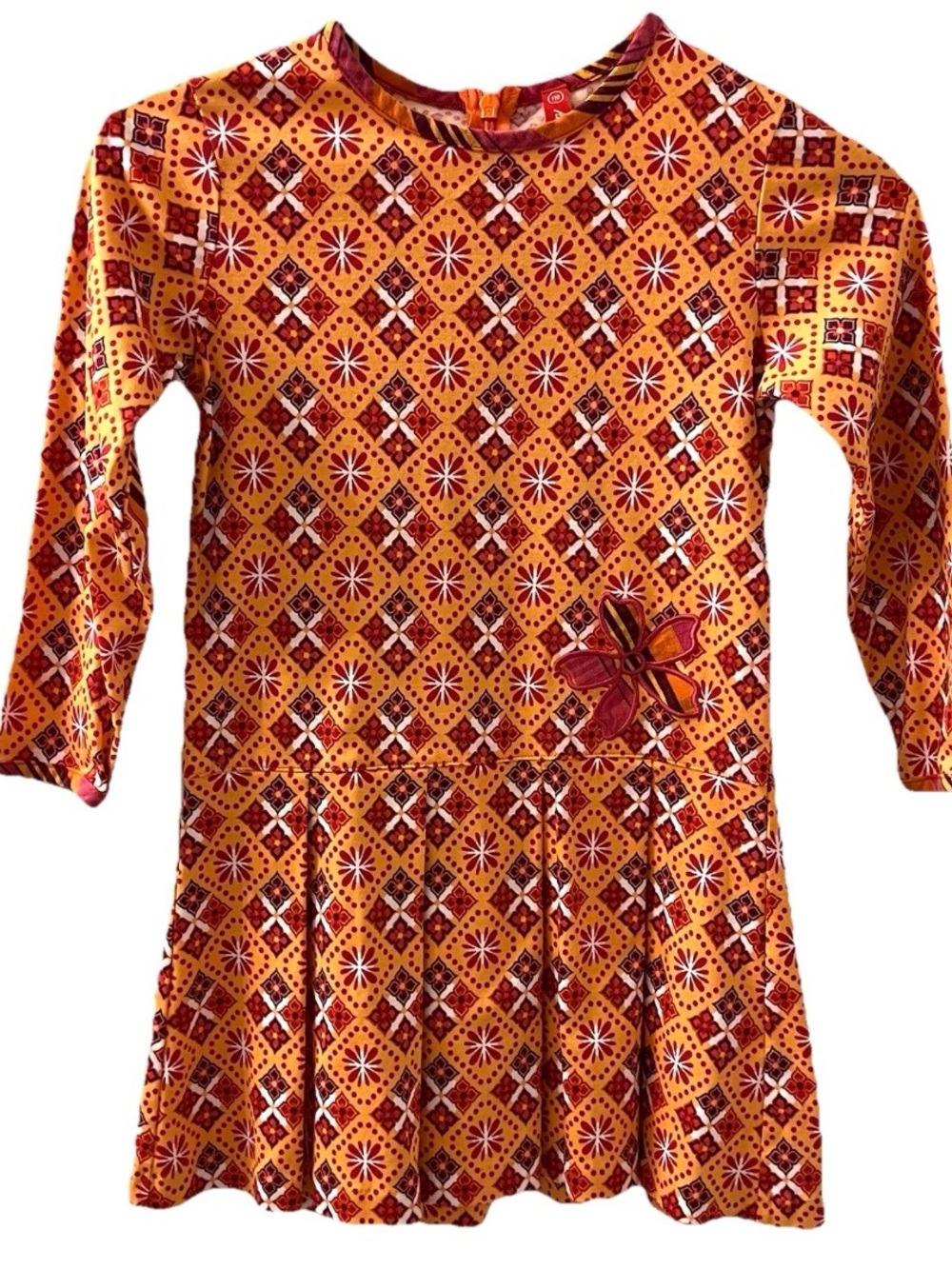 Hanna Andersson Girls Orange Pink Geometric Flower Cotton Dress Size 5
